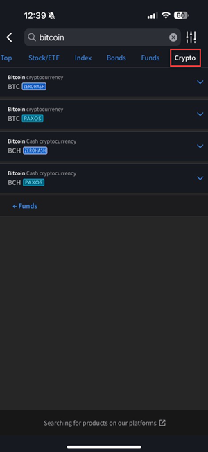 The contract search filter on the iPhone